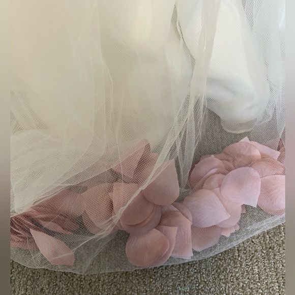 DAVID'S BRIDAL
Satin Tulle Wedding Flower Girl Dress with Colored Petals - Picture 6 of 7